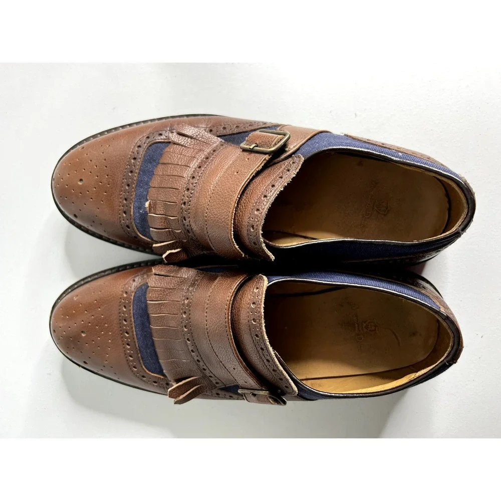 Massimo Dutti Shoes Mens 44 Brown Monk Strap Kiltie Wingtip Brogue Leather